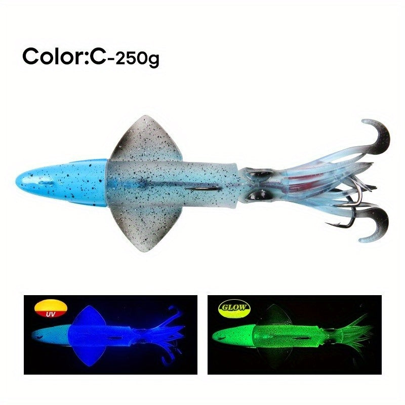 Big Eye Squid Fishing Lure - Glow-in-the-Dark UV Lure with Anti-Loose Design, Durable Metal Hooks & Soft Bait for Deep Sea Night Fishing