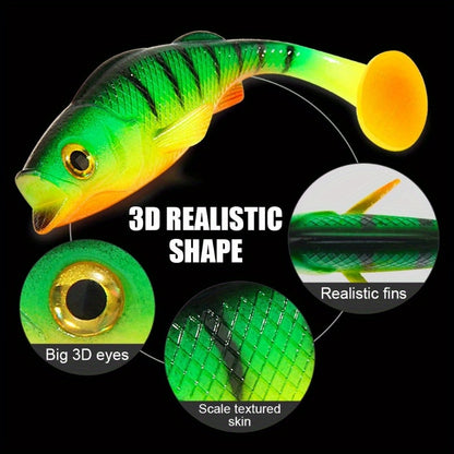 3pcs 7cm/11cm/14cm Soft Tail Realistic Fish Lures - Floating & Sinking Dual Action, High-Density Durable PVC Bait for Bass