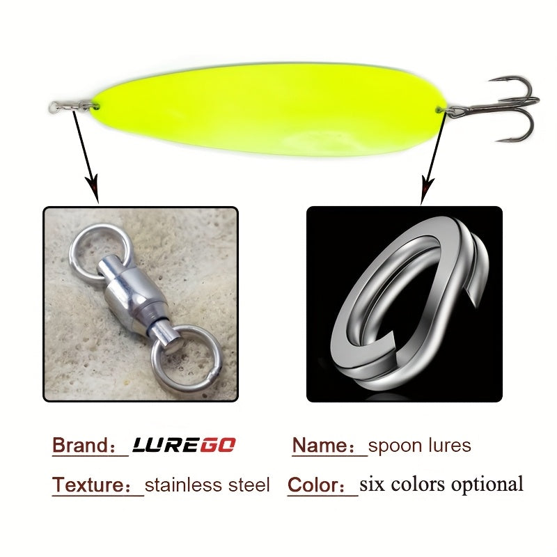 Professional 8''/9'' Stainless Steel Spoon Lures - Ultra-Reflective Saltwater Fishing Lures with Sharp Treble Hooks