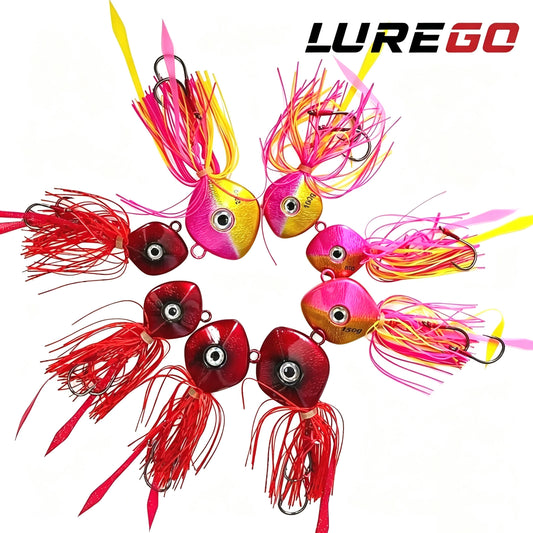 80g-200g 3D Eyes Laser Jig Lure, Heavy Skirted Swimbait for Deep Jigging Long Cast Saltwater Freshwater Fishing Bait