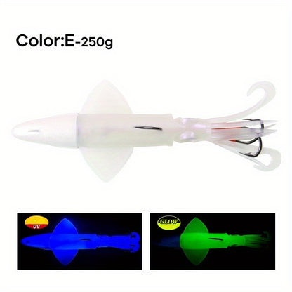 Big Eye Squid Fishing Lure - Glow-in-the-Dark UV Lure with Anti-Loose Design, Durable Metal Hooks & Soft Bait for Deep Sea Night Fishing