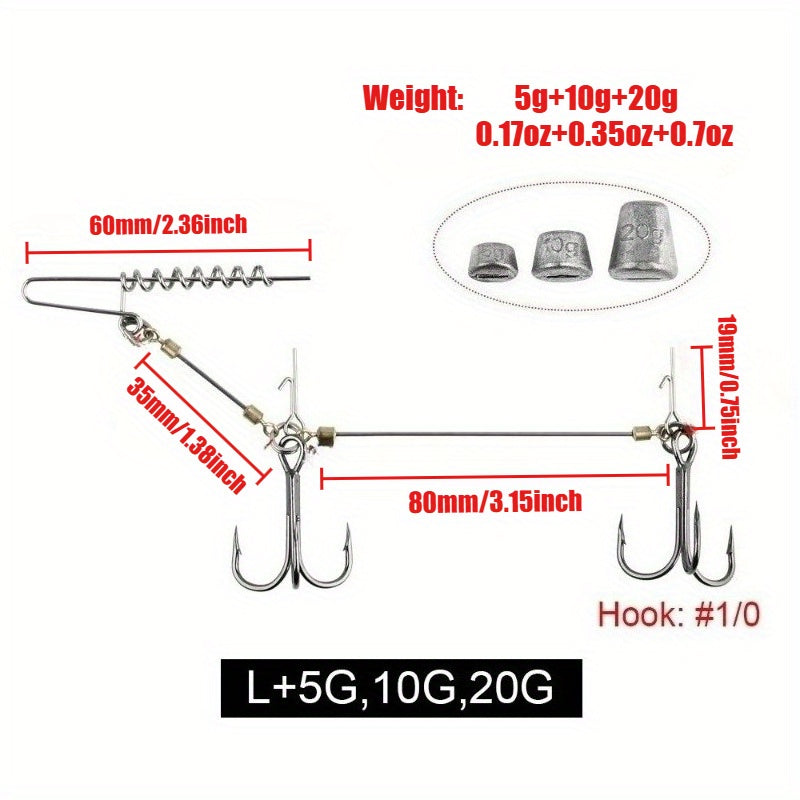 Saltwater Fishing Hook Rigs - Treble Hook Set for Heavy Soft Baits | Deep Sea Jig Hooks | High-Strength Lure Fishing System