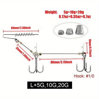 Saltwater Fishing Hook Rigs - Treble Hook Set for Heavy Soft Baits | Deep Sea Jig Hooks | High-Strength Lure Fishing System