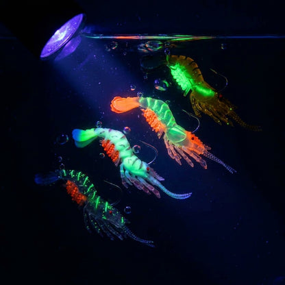 Soft Shrimp Lure 9cm/8g Glow UV Fluorescent Artificial Bait, Lifelike Legs Antenna Tail for Bass Trout Redfish