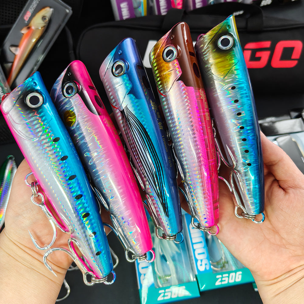 Long Cast 96g Heavy-Duty Popper Lure – 15cm Giant Topwater Plug, Realistic Saltwater Fishing Lure for Bass & Big Game