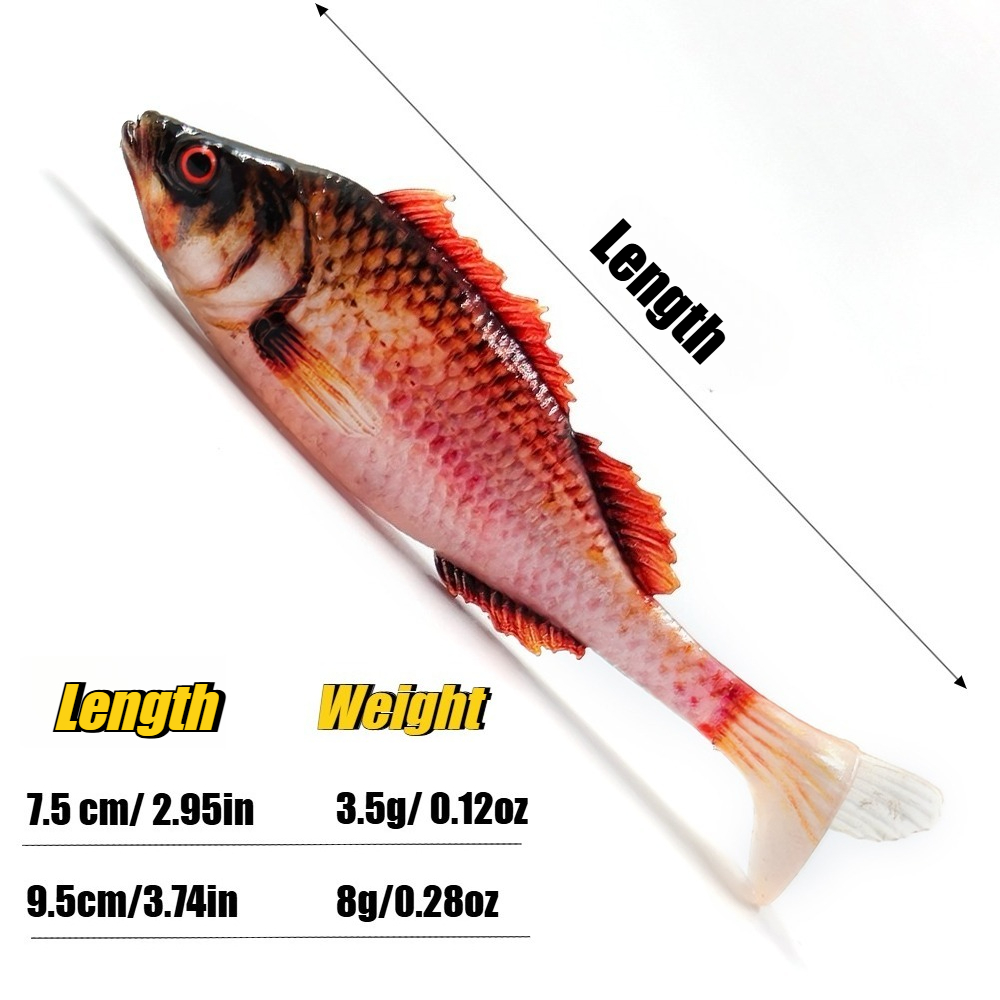 4PCS 3D Printed T-Tail Soft Bait with Realistic Scales, 9cm Slow-Sinking Swimbait