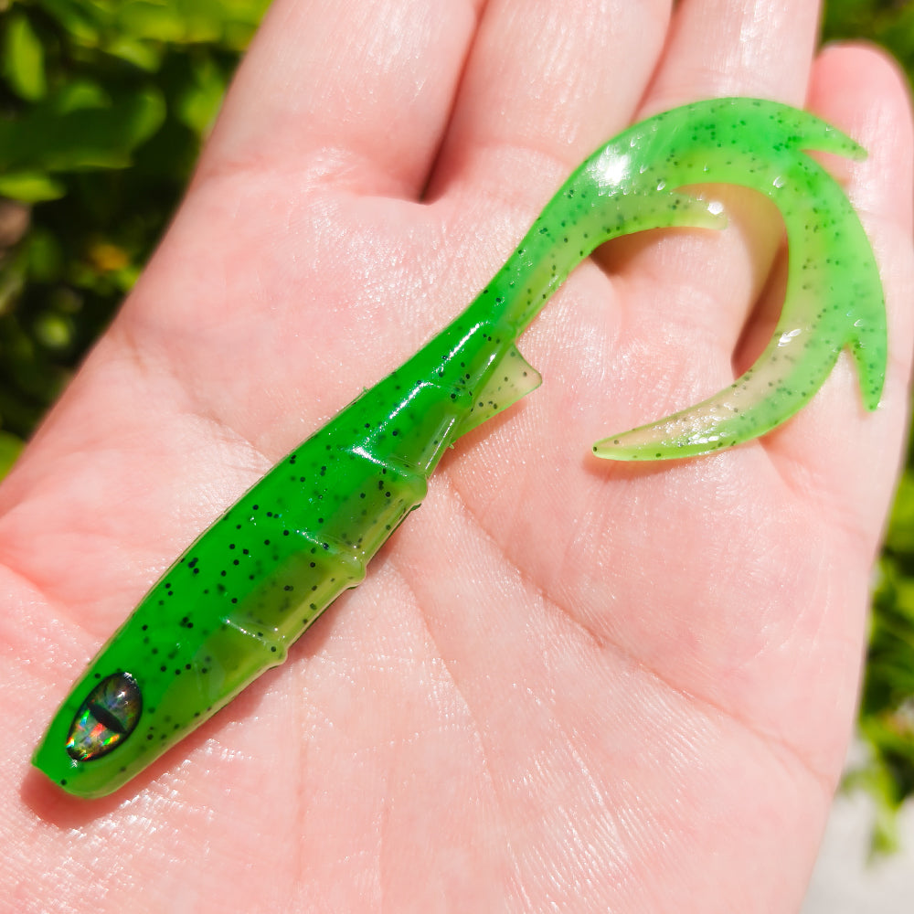 20pcs 9.5cm Fireflow Soft Bait Fishing Lure Long Curl Tail With 3D Eyes