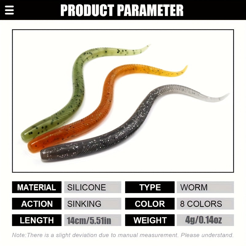 10pcs Pin Tail Soft Worm Lure 5.51inch - Realistic Loach PVC Bait with Slow Sinking Wobbler Action
