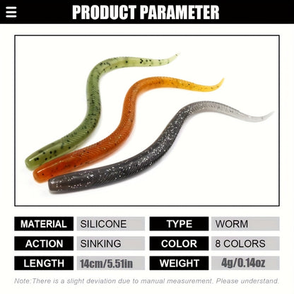 10pcs Pin Tail Soft Worm Lure 5.51inch - Realistic Loach PVC Bait with Slow Sinking Wobbler Action