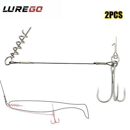 2PC Stinger Wire Trace Leader With Screw Treble Hook For Soft Bait