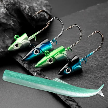 Blue 20g Jig Head + 3-Tail Swimbait Set | 115mm/ 6g Ultra-Realistic Lure | Casting Bottom Rig