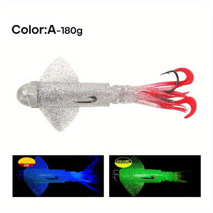 Big Eye Squid Fishing Lure - Glow-in-the-Dark UV Lure with Anti-Loose Design, Durable Metal Hooks & Soft Bait for Deep Sea Night Fishing