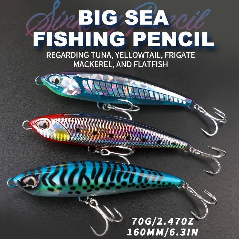160mm/70g 3D Print Sinking Hard Fishing Lure, Yozuri Style Musky Crankbait Pencil Bait With Treble Hooks