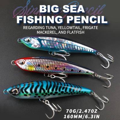 160mm/70g 3D Print Sinking Hard Fishing Lure, Yozuri Style Musky Crankbait Pencil Bait With Treble Hooks