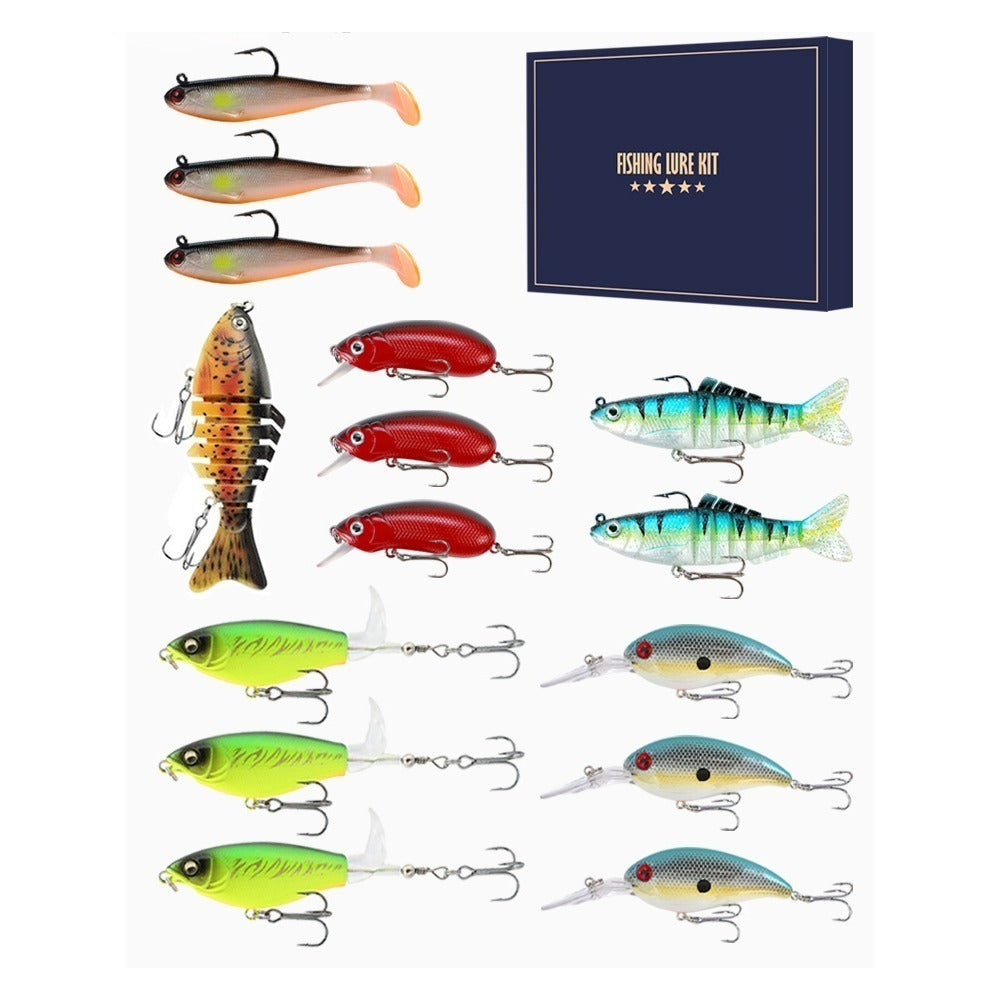 Premium 15-Pcs Fishing Lure Kit – Complete Tackle Set in a Gift Box with Hook Protectors