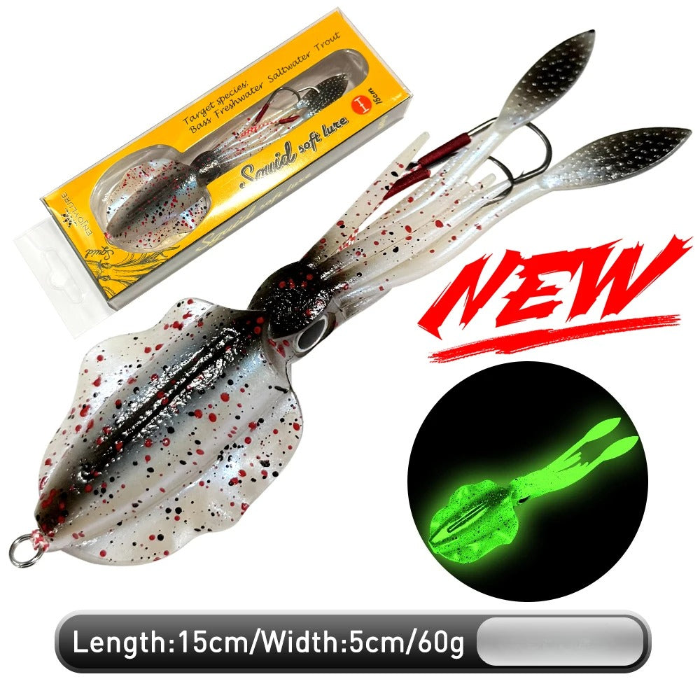60g Soft Squid Bait Fishing Trolling Lure Octopus Head Jigs Luminous UV Squid Jig
