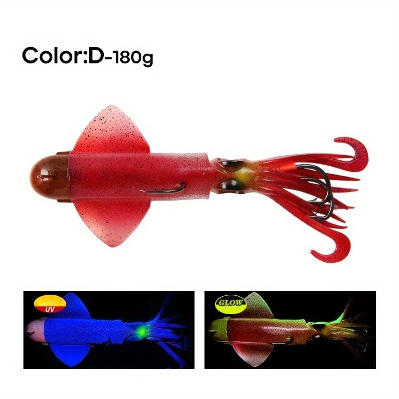Big Eye Squid Fishing Lure - Glow-in-the-Dark UV Lure with Anti-Loose Design, Durable Metal Hooks & Soft Bait for Deep Sea Night Fishing