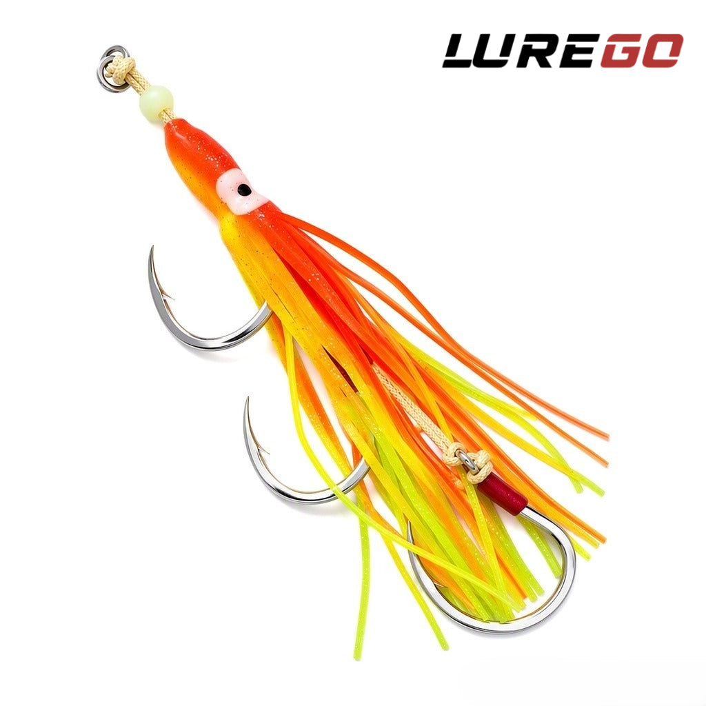 LUREGO 5/0-8/0 Squid Skirt Rig Saltwater Trolling Lure with 3 Hooks Glow Octopus Bait